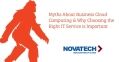 A silhouette of Bigfoot stands next to text about myths of business cloud computing and the importance of choosing the