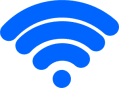 A blue Wi-Fi symbol on a green background represents wireless internet connectivity.