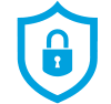 A blue shield with a padlock inside symbolizes security and protection.
