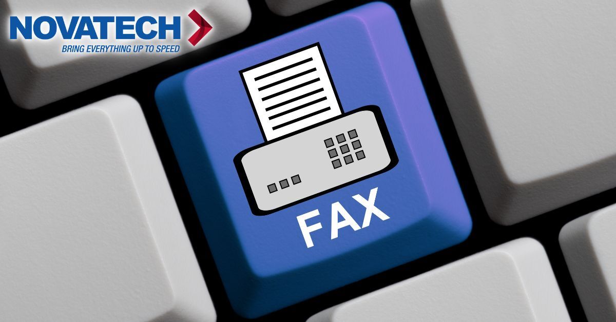 A blue keyboard key with a fax machine icon and the word