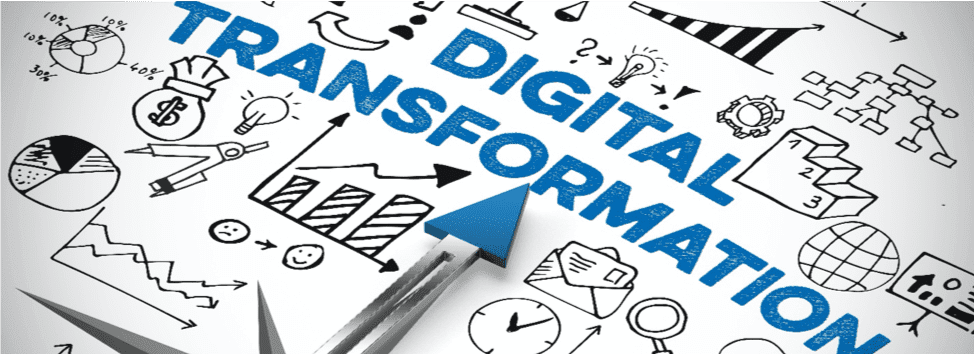 A collage of hand-drawn business icons and charts surrounds the bold blue text 