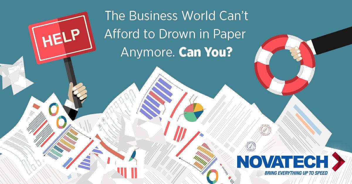 A business drowning in paperwork is offered a life preserver by Novatech, a company that promises to bring things up to