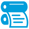 A blue icon depicts a printing press with a roll of paper.