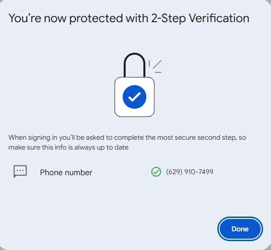 A confirmation screen indicates that