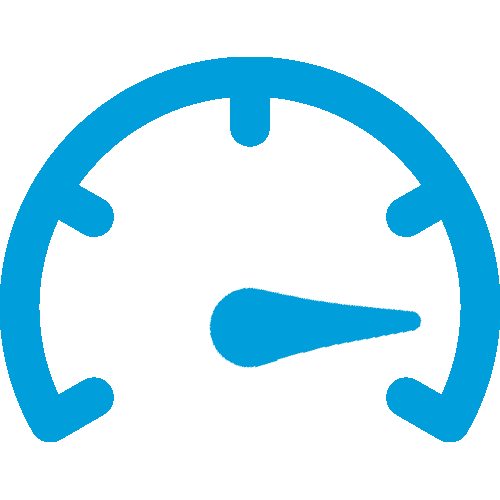 A blue speedometer icon with a needle pointing to the right is displayed against a green background.