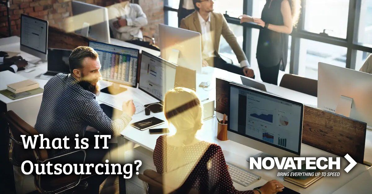 A group of people work in a modern office setting, with text overlaying the image asking 