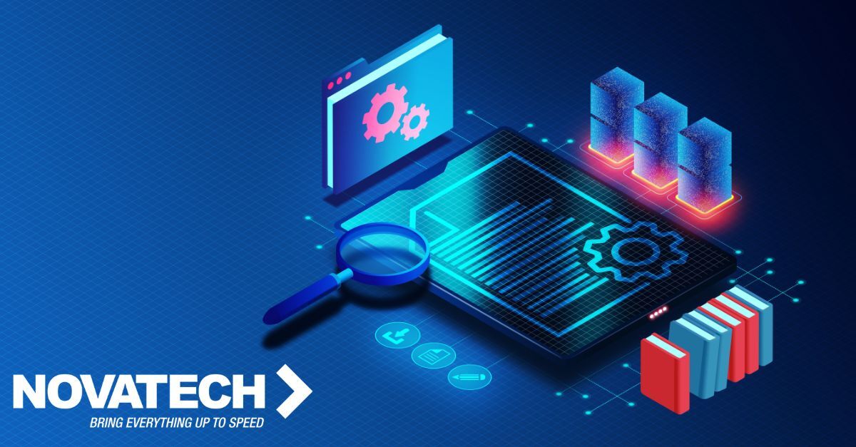 An isometric digital illustration depicts a comprehensive system for data organization, processing, and storage,