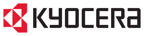 The KYOCERA logo, featuring a red geometric symbol and the company name in dark grey text, is displayed on a black