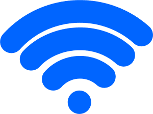 A blue Wi-Fi symbol on a green background represents wireless internet connectivity.