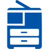 A blue icon depicts a copier with a document feeder on top and two drawers below.
