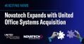 This image announces Novatech's acquisition of United Office Systems, symbolized by two hands holding puzzle pieces.