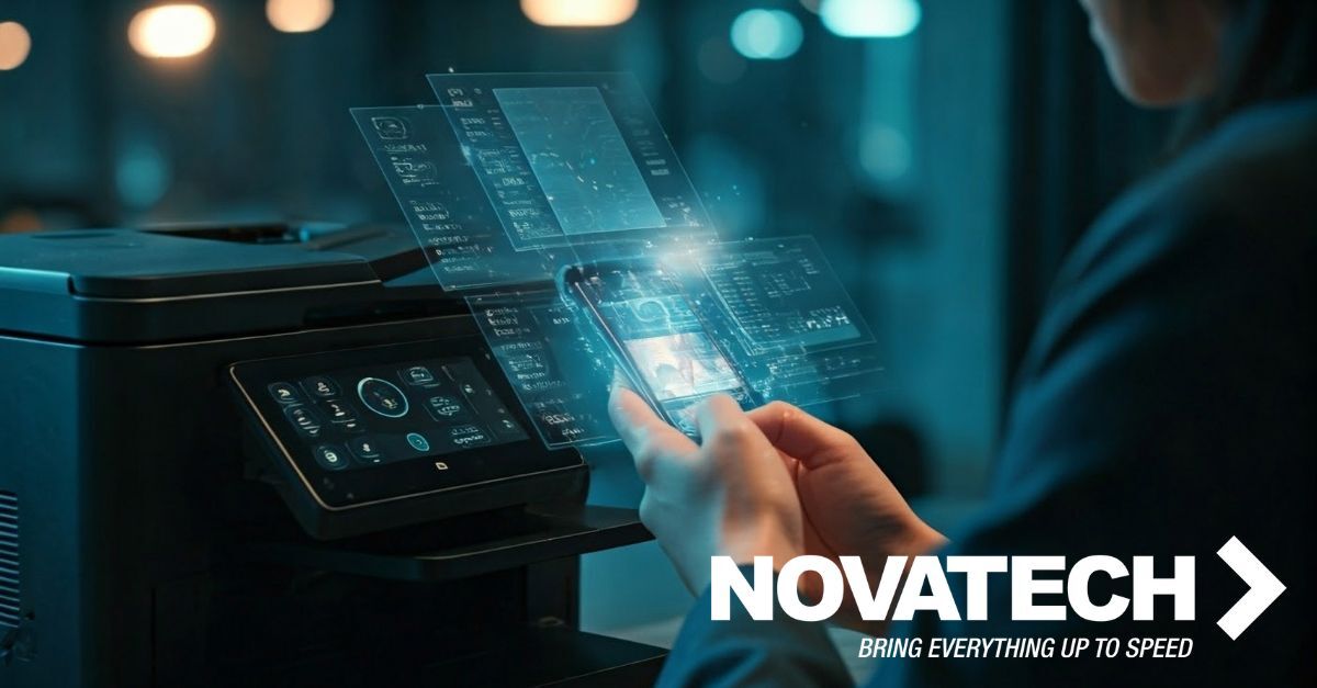 A person interacts with a futuristic holographic interface projected from a smartphone, seemingly controlling a nearby