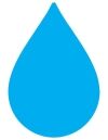 A bright blue water drop shape is centered against a white background.