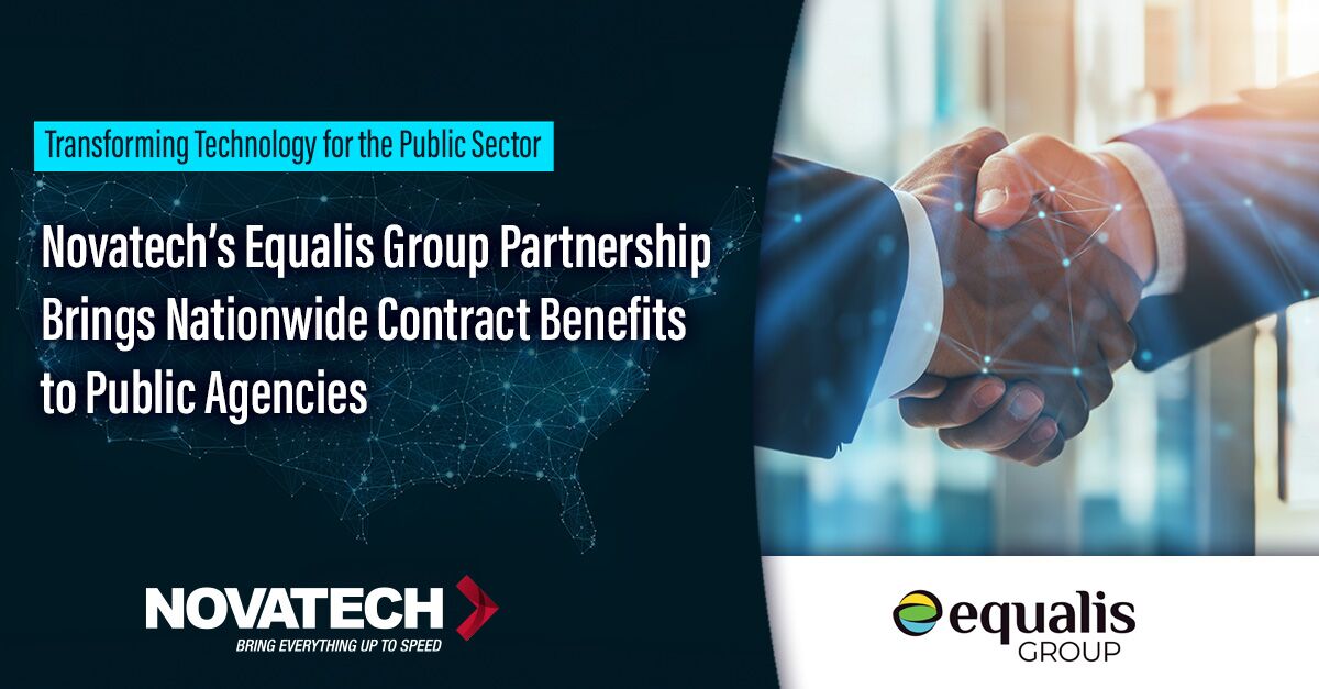 A handshake symbolizes a partnership between Novatech and Equalis Group to bring nationwide contract benefits to public