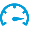 A blue speedometer icon with a needle pointing to the right is displayed against a green background.