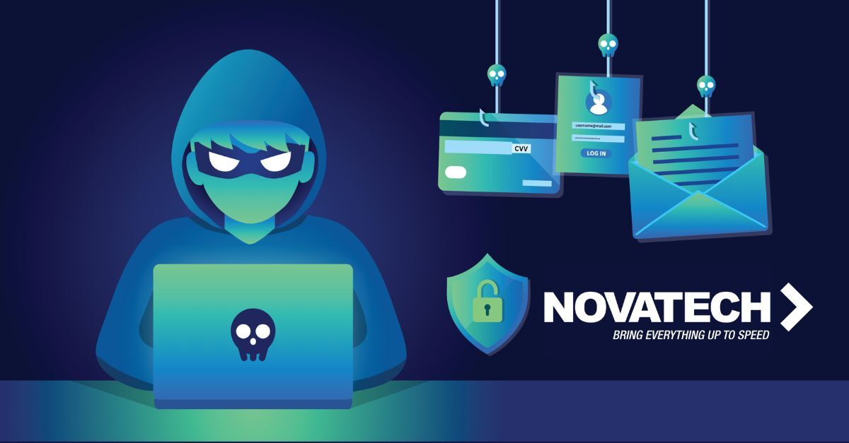A hooded hacker attempts to steal personal data like credit cards and login credentials through phishing, contrasted