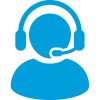 A blue silhouette of a person wearing a headset with a microphone is displayed against a green background.