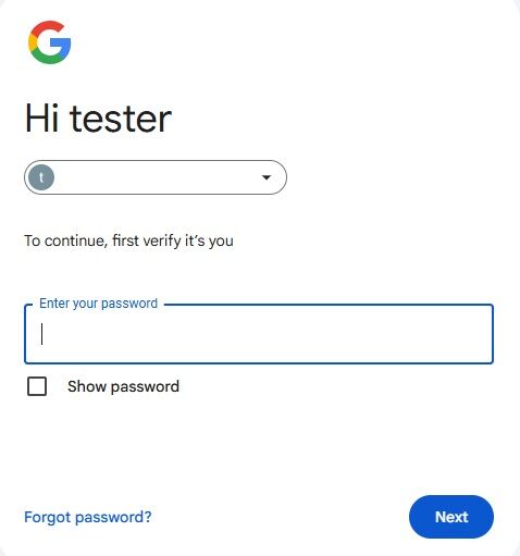 A Google verification screen prompts